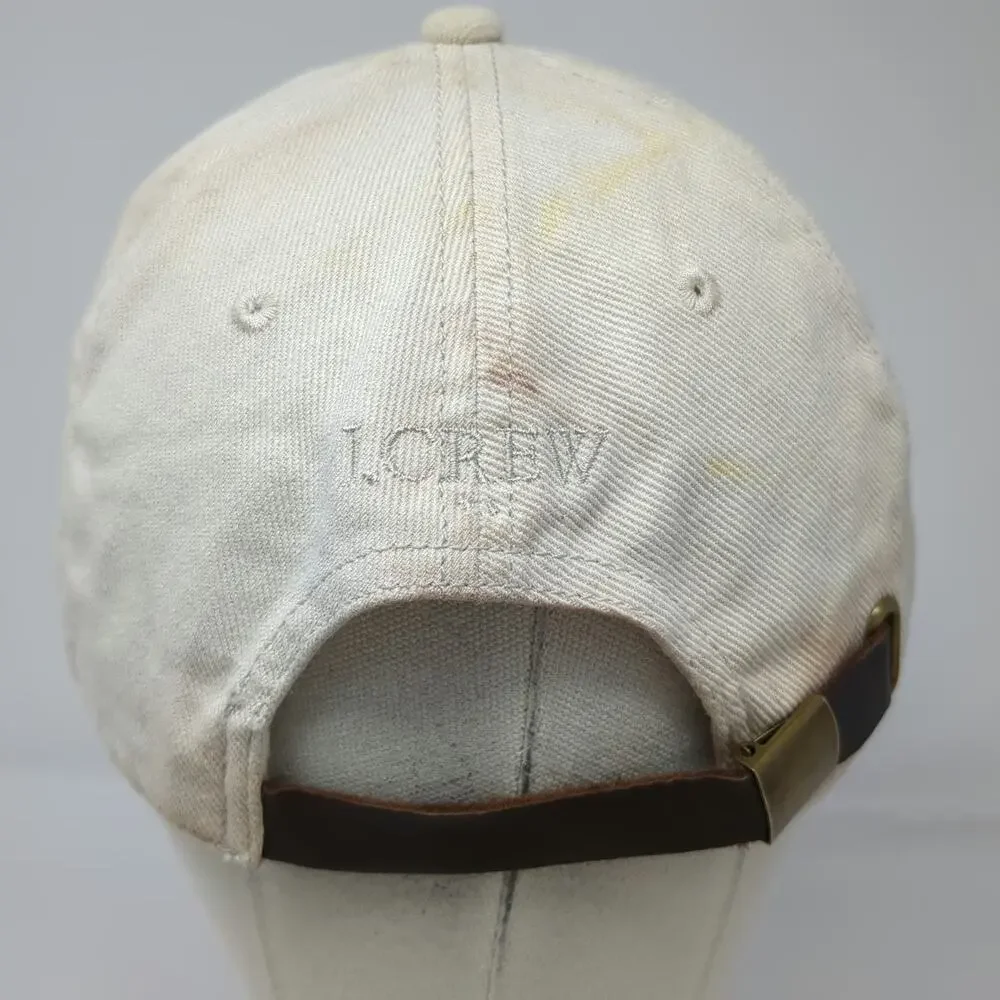 J. Crew Baseball Cap Beige One Size Leather Strapback Brass Buckle Cotton Hat